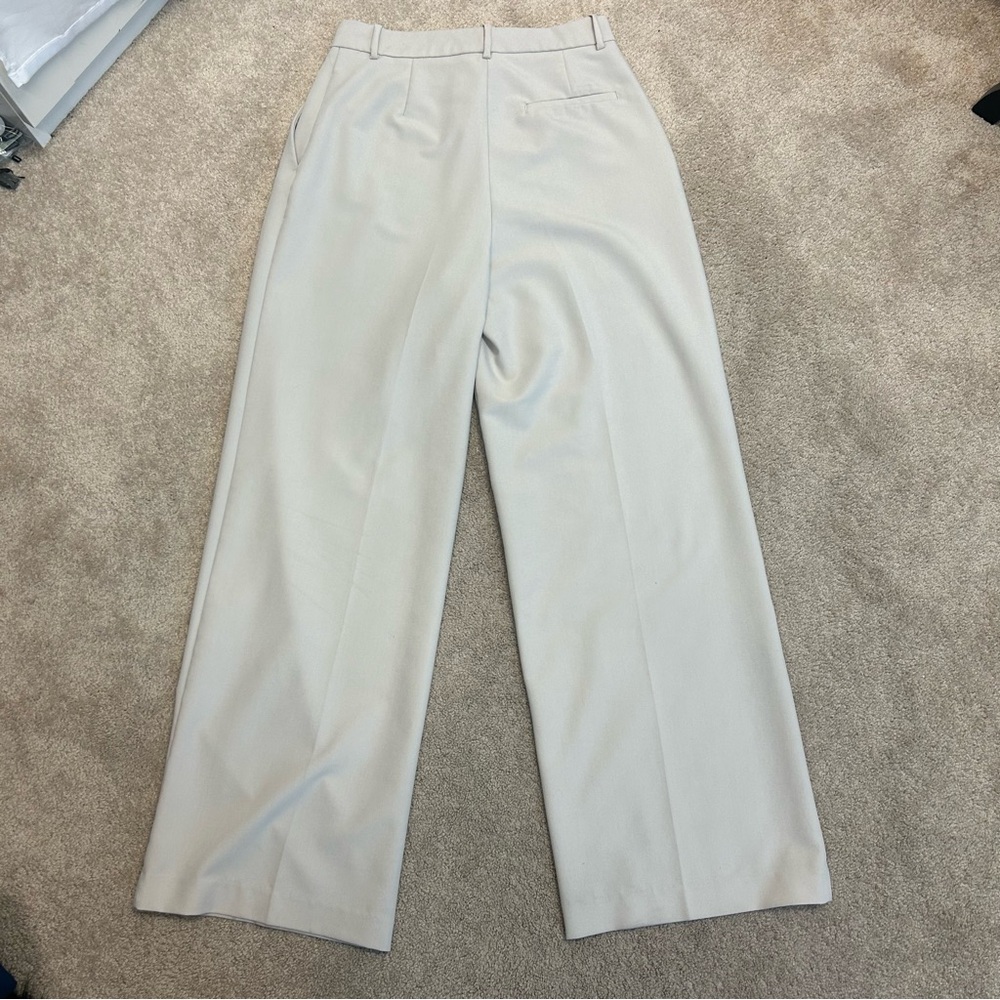 Zara light gray high waisted pleated wide leg trouser dress pants Sz M - Picture 3 of 12